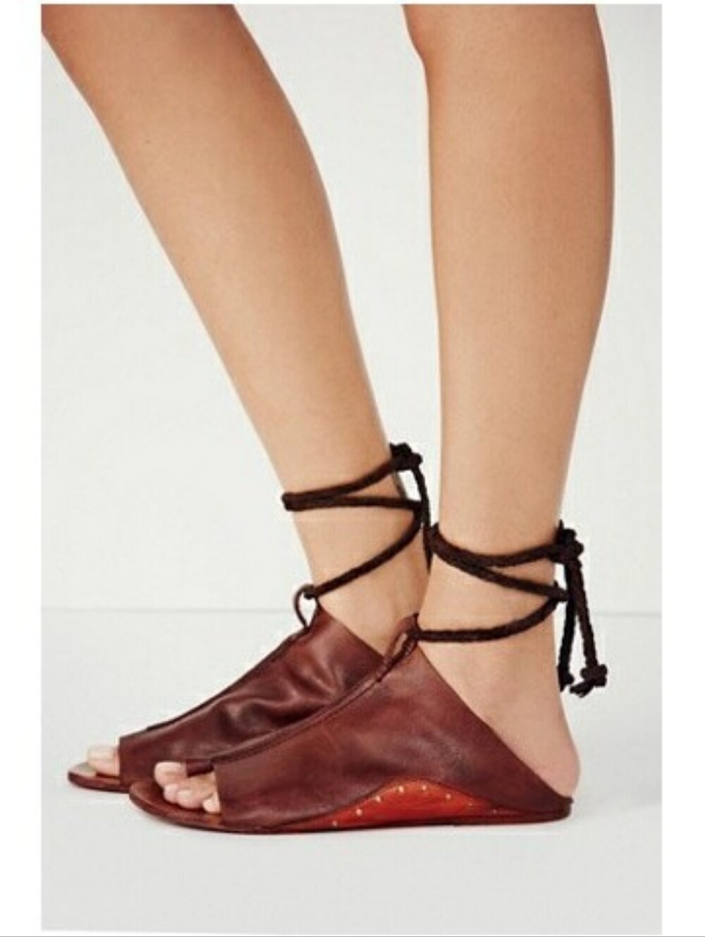 Free People Cherry Valley Brown Leather Lace-Up Boho Sandals